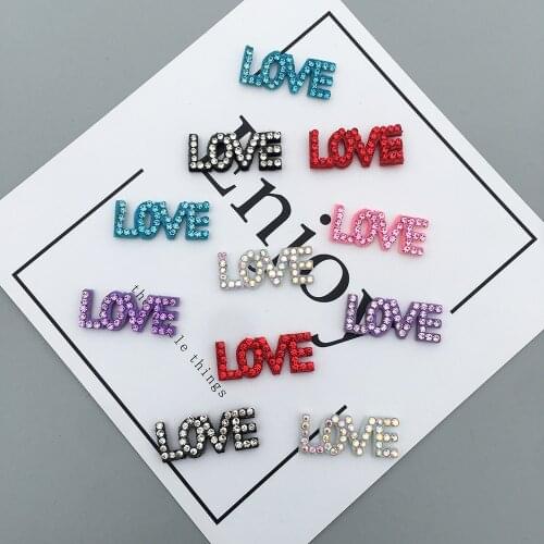 1*2.6CM 20pcs love letter patches for clothes applique letters Hot Diamond Rhinestone Patch Hair Clip Accessories Clothing