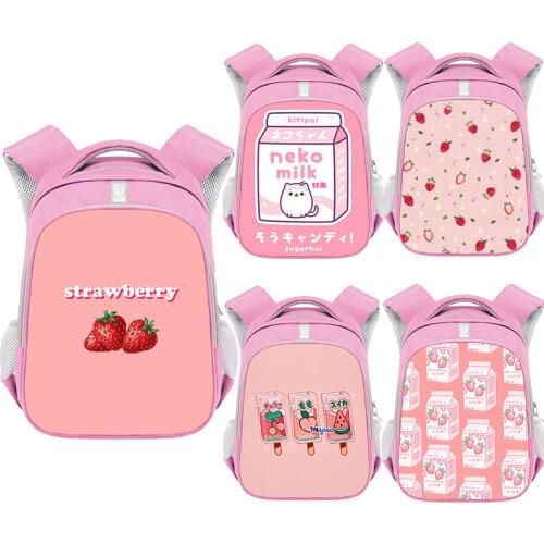 16 inches Harajuku Kawaii Strawberry Milk Backpack Ladies Cute Lolita Girls High-capacityv School Bag Portable Computer Package