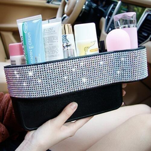 2 Pieces Car storage Box Black Crystal Style Tidying Box Seat Catch Caddy Catcher Organizer Space Save Store Car Seat