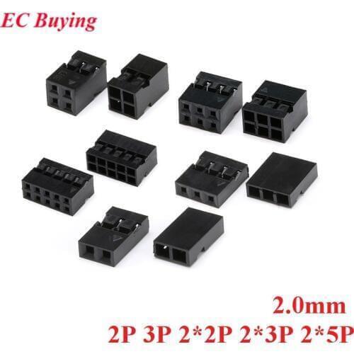 20pcs Dupont Head 2.0mm 2P 3P 2*2P 2*3P 2*5P Dupont Plastic Shell Pin Head Connector Jumper Wire Cable Housing Plug Female
