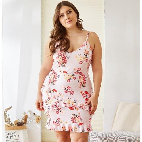 2021 Summer Strapless Dresses Women Casual Floral Dress Above-knee V-neck Sleepwear Night Dress Women Nightgowns