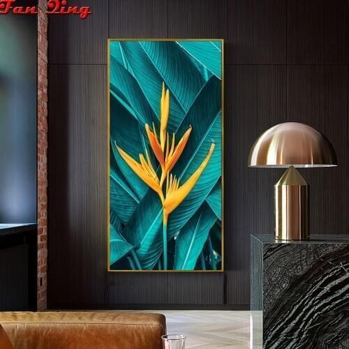 5d Diamond Painting Full drill Square Round Green leaf yellow flowers DIY Diamond Embroidery Mosaic Cross stitch Decoration