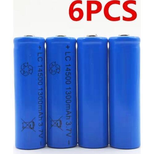 6pcs/lot Large capacity 3.7V 1300mAh rechargeable battery 14500 lithium ion rechargeable battery for flashlight battery