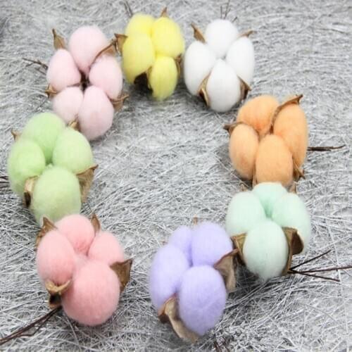 6pcs Natural Dried Flower Colorful Cotton Flower Heads Kapok Cotton DIY Christmas Garland Materials Home Decor Party Supplies