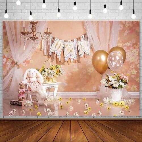 Avezano 1st Birthday Party Backdrop Balloon Flowers Curtain Rabbit Newborn Photography Backgrounds Photo Studio Photophone Decor