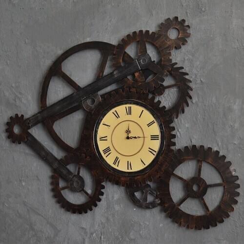 3D Large Wall Clock Iron Retro Decorative Wall Clock Big Art Gear Home Creative Roman Numerals Clock For Living Room
