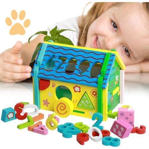 Digital House Shape cognitive wisdom house Wooden disassembly assembly blocks Childrens wooden felt education toys gift