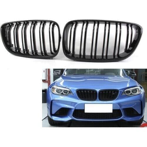 For BMW F22 F23 14+ Coupe Cabriolet Gloss Black Grille M2 STYLE Dual Slat Grill