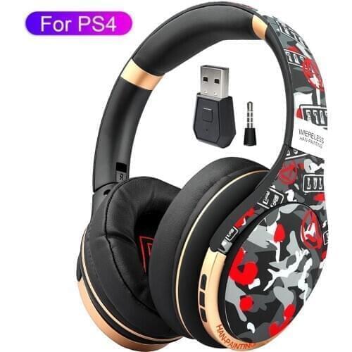 For PS4 PS5 wireless Gamer Headphone with HD Mic & PS4 bluetooth Transmitter, Foldable Music Helmet with Aux Audio Adapter
