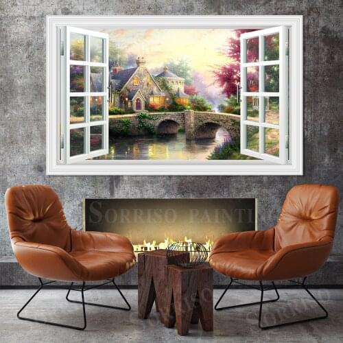 European Pastoral Landscape Imitation Window Wall Design Art Canvas Painting Posters And Prints Pictures Home Living Room Decor