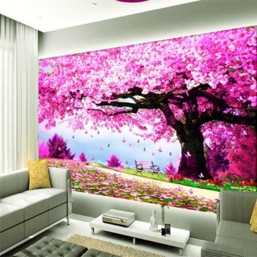 Beibehang Custom Photo Wallpaper Stick Romantic Sakura Tree Aesthetic Decorative Mural Background Wall papel de parede