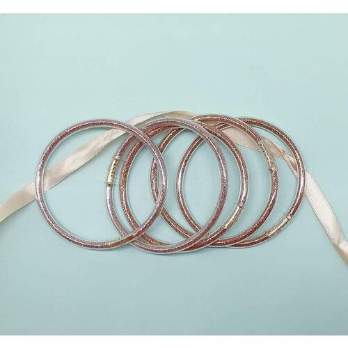 Colorful All Weather Bangle Glitter Filled Stardust Circle Women Bowknot Jelly Bangles Bracelet Femme Jewelry 5 Pcs/Set