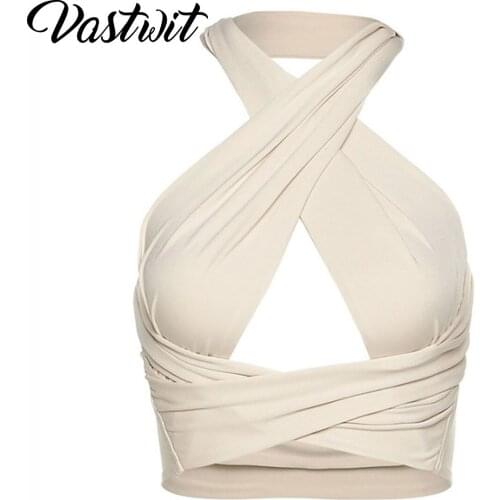 Sexy Backless Crop Top Women Sleeveless Cross Hollow Out Fashion Clothing Lady Khaki Tank Top