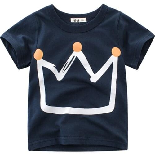 Fashion Crown Printed Pullover Summer Children Cartoon T-shirt Casual Style Garments