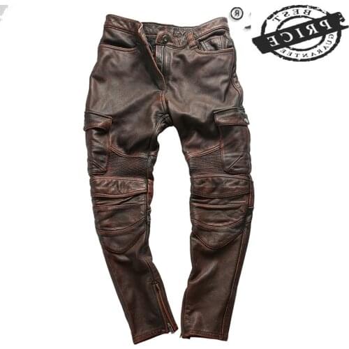 Mens Leather Pants 100% Real Cowhide Motorcycle Pants Men Plus Size axl Spring Autumn Trousers 2021 Pantalon Cuir aa
