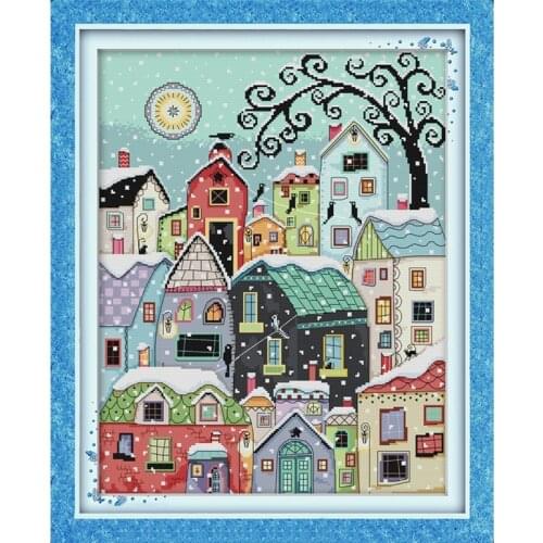 Snow street scenery cross stitch kit cotton silk aida 14ct 11ct count printed canvas stitches embroidery DIY handmade needlework