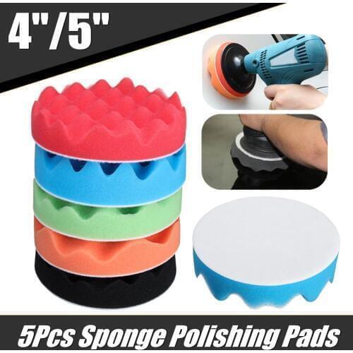 5Pcs 4"/5" Sponge Polishing Waxing Buffing Pads Kit Set Compound For Auto Car Furniture