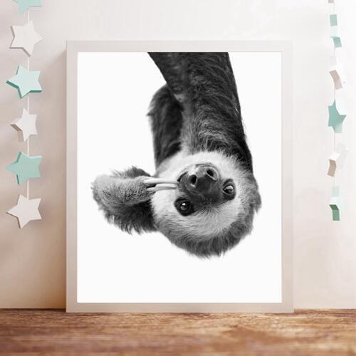 Sloth Animal Wall Art Canvas Print and Poster , Cute Animal Sloth Canvas Painting Black White Photography Picture Nursery Decor