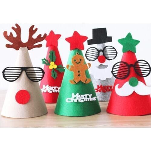 13 * 21cm Lovely Variety of Non-woven Christmas Hats DIY White Green Red Gingerbread Man Snowman Elk Santa Claus Pattern Party
