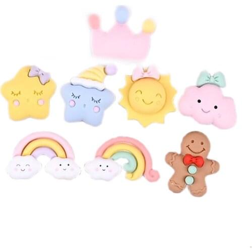 Wholesale Cartoon Resin Moon Star Sun Cloud Flatback Bead Artificial Crown Cake Food DIY Craft for Phone Case Ornament
