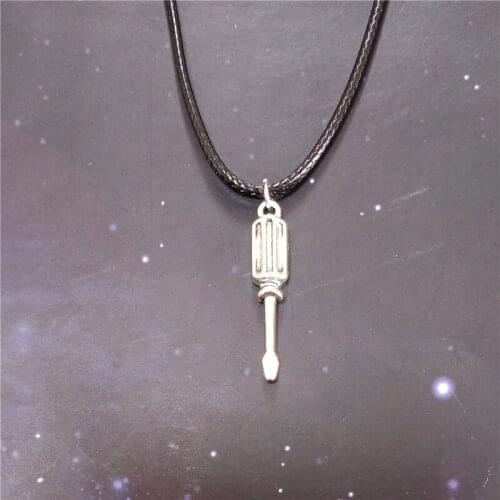 Tool Charm Choker Necklace, Tiny Tool Black Leather Choker, Screwdriver Pendant, Punk Screwdriver Necklace, Cool Gift