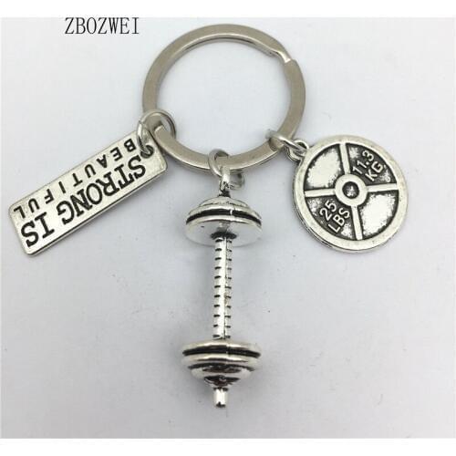 1Pcs 45 WEIGHT PLATE+ BARBELL key ring pendant Charm Fitness Weightlifting Gym