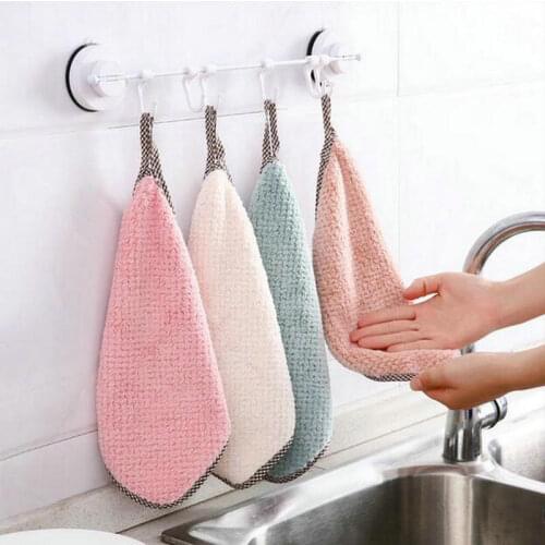 Coral Fleece Handable Hand Towel Bathroom Kitchen Towel Absorbent Wipe Plush Hand Towel