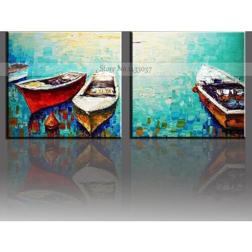Handmade Modern Abstract Masterful Textured Oil Paintings of Ships at Sea Hand Painted Wall Artwork Seascape Boat Canvas Picture