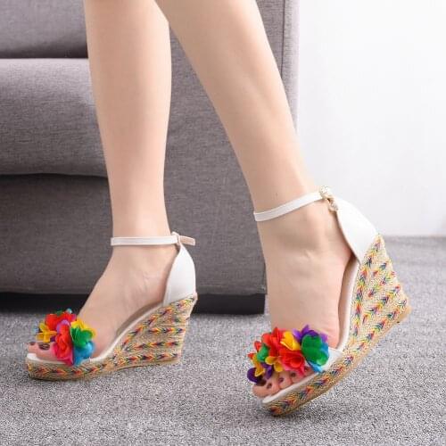 New Sexy Flower wedge heel sandals Womens fish mouth Summer Shoes Women Sandals Platform Shoelaces High Heels Casual Shoes