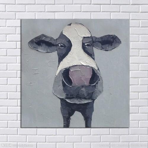 Modern Handpainted Animal Picture Arts Oil Painting For Living Room Wall Pictures Abstract Art Lovely Cow on Canvas Wall Deocr
