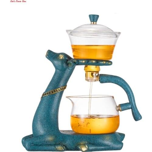 Heat resistant glass tea set electromagnetic water diversion rotating cover bowl semi automatic teapot lazy teapot Kung Fu Tea
