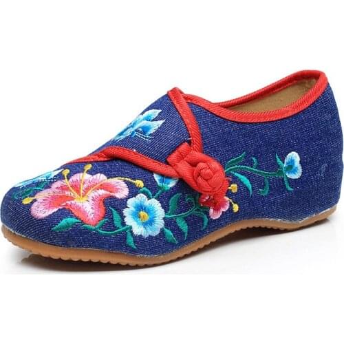 Vintage Morning Glory Flower Embroidery Ladies Canvas Ballet Shoes Women Casual Comfortable Denim Cotton Embroidered Flats