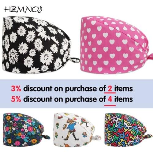 High Quality Unisex Hygiene Worker Scrub Cap Lab Operator Job Beauty Salon Print Cap Adjustable Sweat Absorbent Scrub Cap