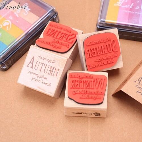 XINAHER wooden seal four seasons stamp Kids DIY Handmade Scrapbook Photo Album student Stamps Arts,Crafts gift