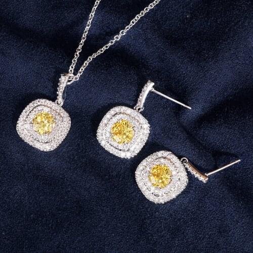 ZAKOL Classic White Color Square Shape Zirconia Crystal Earrings Necklace Set For Women Trendy Bridal Wedding Jewelry FSSP262