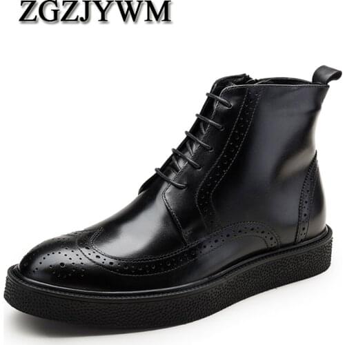 ZGZJYWM New Winter Fashion High Quality Handmade Pointed Toe Lace-Up Genuine Leather Oxfords Ankle Boots Business Mens Boots