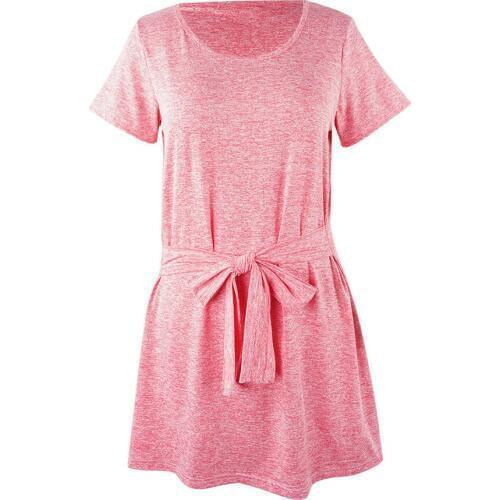 Pink Print Womens Nightgowns Short Sleeve O-Neck Sashes Loose Sleepwear Night Dress Gown Female Nightwear Home Clothes
