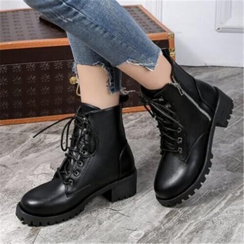 Autumn winter new female leather boot, high top female fashion ankle boot, female black leather boot tide shoe cool female shoe