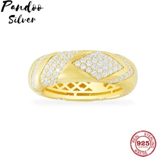 Fashion Charm Sterling Silver Copy 1:1 Copy,Yellow Silver Large Paved Ring For Women Luxury Jewelry New Year Christmas Gift