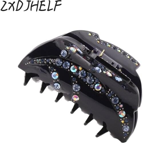 ZXDJHELF Womens Crystal Rhinestone Crab Hair Claw Clip Girls Black Acrylic Hairpin Barrettes Headwear Clamp Hair Ornaments F119