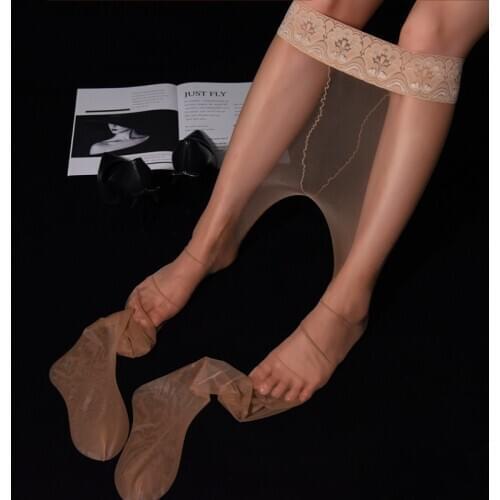 0D Sexy Women Lace Open Crotch Stockings Shiny Smooth Crotchless Sexy Shaping Tight Sheer See Through Oil Glossy Pantyhose Plus