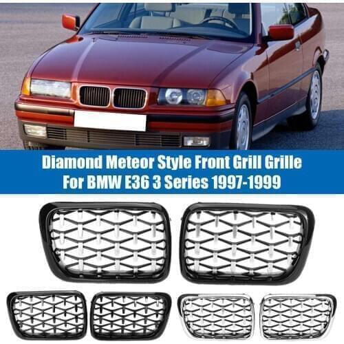 1 Pair Diamond Meteor Style Front Grill Grille For BMW E36 3 Series 1997 1998 1999 #51138195152 51138195151 Left & Right ABS