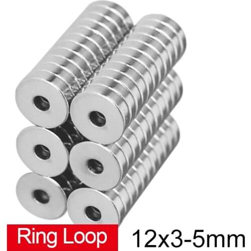 10~200PCS 12x3-5 Stong Neodymium Ring Magnet Disc 12x3 mm Hole 5mm Minor Magnet Round Magnetic Magnet 12*3-5 mm 12*3