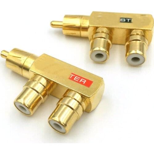 10 pcs Brass AV Audio Splitter Plug RCA Adapter 1 Male to 2 Female connector