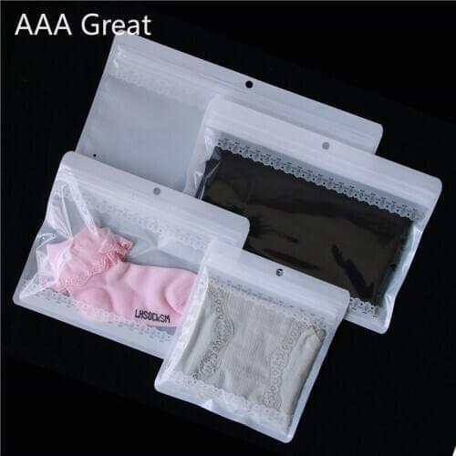 100Pcs/Lot White Transparent Lace Plastic Packaging Bags Leggings Ziplock Bag Three Or Five Pairs Of Socks Packaging Bag Pouches