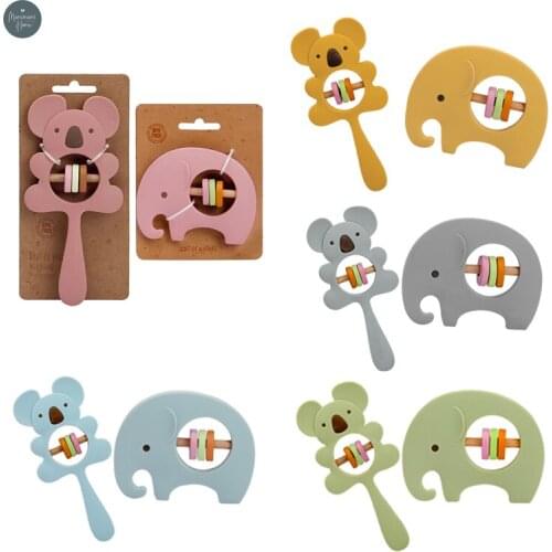 2 Pc/Set Silicone Baby Teething Toys Cute Koala Elephant Hand Rattles Newborn Molar Product Infant Montessori Educational Toys