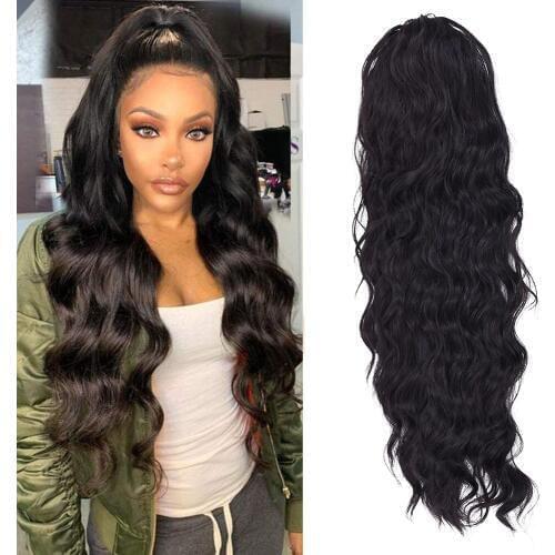 24inch Body Wave Drawstring Ponytail Synthetic Pony tail For Women Clip in Hair Extension African American Heat Resistant