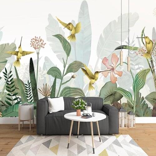 Custom Mural Wallpaper 3D Plant Leaf Flowers Bird Forest Wall Painting Restaurant Cafe Background Wall Decor Papel De Parede 3 D