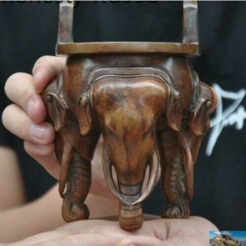 5" mark Old Chinese Buddhism bronze Elephant head statue Incense burner Censer