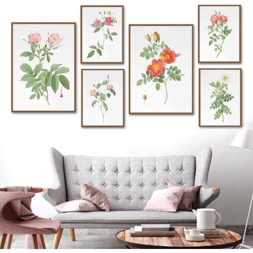 Watercolor Rose Daisy Wildflower Plants Wall Art Canvas Painting Nordic Posters And Prints Wall Pictures For Living Room Decor